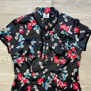 2002 Hell Bunny Silky Floral Peep Hole Chest Blouse Size Medium